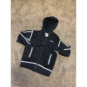 Vintage Nike Women's Windbreaker Full Zip Black Hooded Athletic Track Jacket